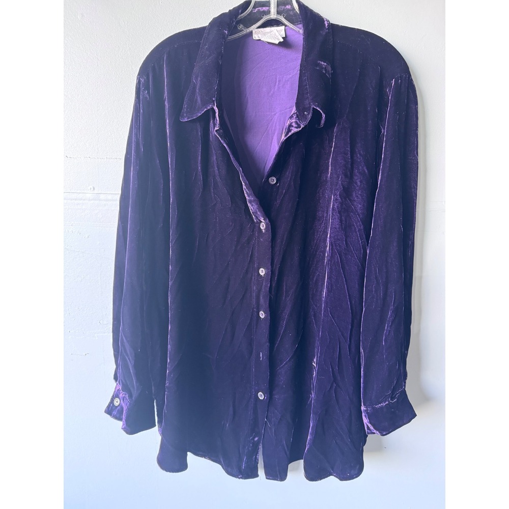 Soft Surroundings Purple Silk Blend Velvet Button Down Shirt Blouse 2X 62789